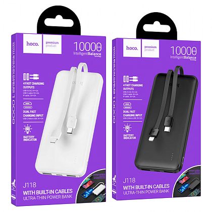 картинка HOCO J118 10000mAh Speed Energy Power Bank, build-in C&L cables, черный от маркетплейса TEMA.shop 6