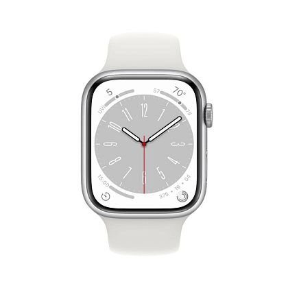 картинка Apple Watch Series 8, 45 мм, корпус серебристого цвета, ремешок белого цвета, размер M/L от маркетплейса TEMA.shop 2