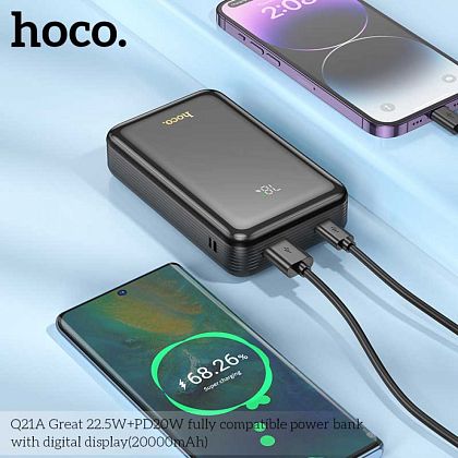 картинка Hoco Q21A Great 22.5W+PD20W 20000mAh Power Bank with digital display, черный от маркетплейса TEMA.shop 4