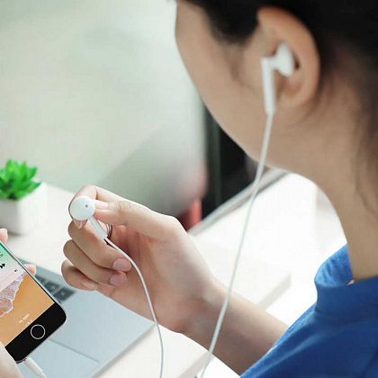 картинка Hoco M53 Exquisite sound wired Earphones with mic, белый от маркетплейса TEMA.shop 2