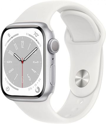картинка Apple Watch Series 8, 41 мм, корпус серебристого цвета, ремешок белого цвета, размер S/M от маркетплейса TEMA.shop 1