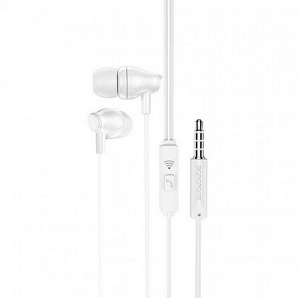 картинка Borofone BM61 Wanderer Universal Earphones with mic, кабель 1.2м, белый от маркетплейса TEMA.shop 1