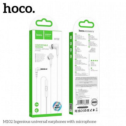 картинка Hoco M102 Ingenious Universal Earphones with mic, белый от маркетплейса TEMA.shop 2