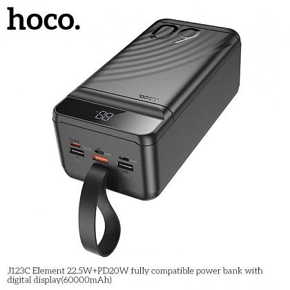картинка Hoco J123C 60000mAh Element 22.5W + PD20W Power Bank, 3xU + 1xC, SCP 22.5W, LED, черный от маркетплейса TEMA.shop 4