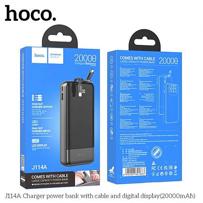 картинка Hoco J114A 20000mAh Charger Power Bank, build-in C&L&M cables, черный от маркетплейса TEMA.shop 2